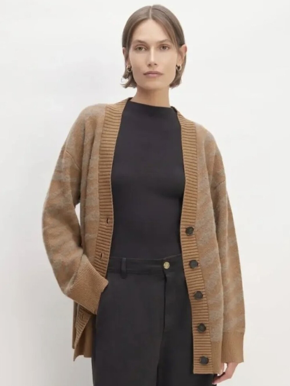 Everlane The Alpaca Tiger Jacquard Cardigan Tan Button Up Women's Size M